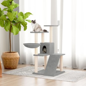 Rascador para gatos con postes de sisal gris claro 94 cm