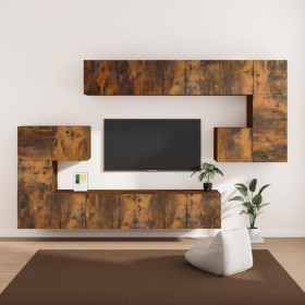 Set de muebles de TV 10 pzas madera contrachapada roble ahumado