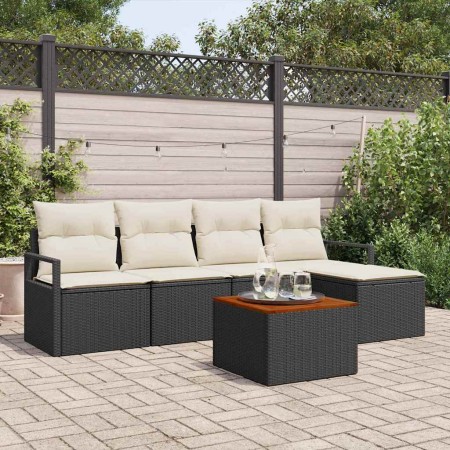 Conjunto de sofá de jardín con cojín 6 pcs Negro Poliratán