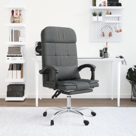 Silla de oficina reclinable con masaje de tela gris oscuro