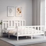 Estructura de cama matrimonio con cabecero madera maciza blanco