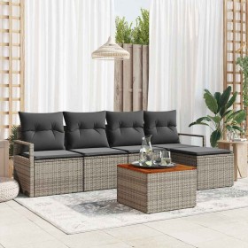 Conjunto de sofá de jardín con cojín 6 pcs Gris Poliratán