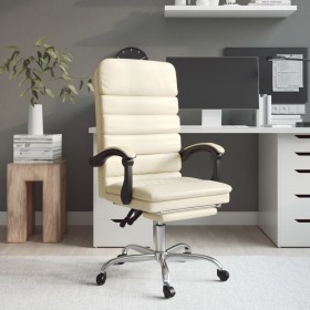 Silla de oficina reclinable masaje cuero sintético color crema