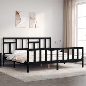 Estructura de cama con cabecero madera maciza negro 200x200 cm Estructura de cama con cabecero madera maciza negro 200x200 cm