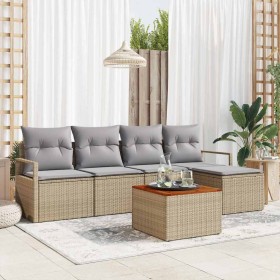 Conjunto de sofá de jardín con cojín 6 pcs Beige Poliratán