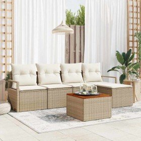 Conjunto de sofá de jardín con cojín 6 pcs Beige Poliratán