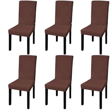 Funda para silla elástica recta 6 unidades marrón