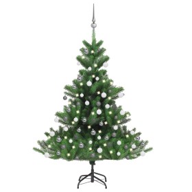 Árbol de Navidad abeto Nordmann con LEDs y bolas verde 120 cm