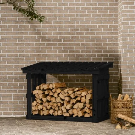 Solid black pine wood firewood rack 108x64.5x77 cm by vidaXL, Accessories for bags and firewood holders - Ref: Foro24-822436,...