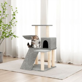 Rascador para gatos con postes de sisal gris claro 82 cm