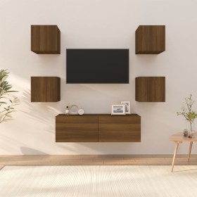 Juego de muebles de pared para TV contrachapado roble marrón