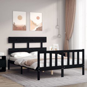 Estructura de cama con cabecero madera maciza negro 140x190 cm Estructura de cama con cabecero madera maciza negro 140x190 cm