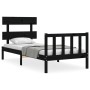 Estructura de cama con cabecero madera maciza negro 100x200 cm