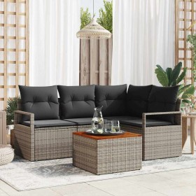 Conjunto de sofá de jardín con cojín 5 pcs Gris Poliratán