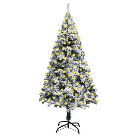 Árbol de Navidad artificial con LEDs y nieve verde 210 cm