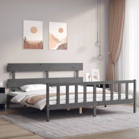 Estructura de cama con cabecero madera maciza gris 200x200 cm Estructura de cama con cabecero madera maciza gris 200x200 cm
