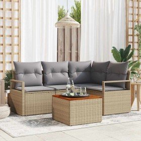 Conjunto de sofá de jardín con cojín 5 pcs Beige Poliratán