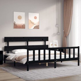 Estructura de cama con cabecero madera maciza negro 200x200 cm en Camas y somieres | Comprar online en Foro24