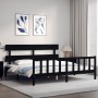 Estructura de cama con cabecero madera maciza negro 200x200 cm