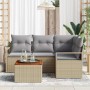 Conjunto de sofá de jardín con cojín 5 pcs Beige Poliratán