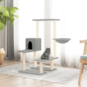 Rascador para gatos con postes de sisal gris claro 94,5 cm