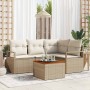 Conjunto de sofá de jardín con cojín 5 pcs Beige Poliratán