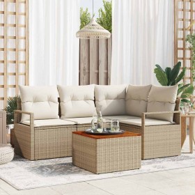 Conjunto de sofá de jardín con cojín 5 pcs Beige Poliratán