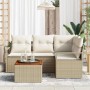 Conjunto de sofá de jardín con cojín 5 pcs Beige Poliratán