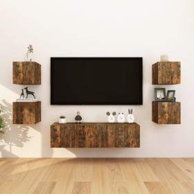 Muebles para TV de pared 8 uds roble ahumado 30,5x30x30 cm