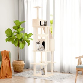 Rascador para gatos con postes de sisal color crema 201 cm