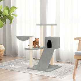 Rascador para gatos con postes de sisal gris claro 82 cm