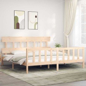 Estructura de cama de matrimonio con cabecero madera maciza en Camas y somieres | Comprar online en Foro24