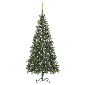 Árbol de Navidad preiluminado con luces y bolas 210 cm