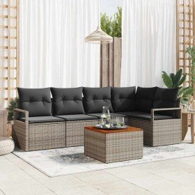 Conjunto de sofá de jardín con cojín 6 pcs Gris Poliratán