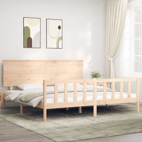 Estructura de cama de matrimonio con cabecero madera maciza Estructura de cama de matrimonio con cabecero madera maciza