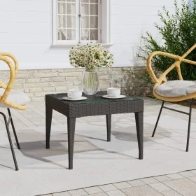 Black synthetic rattan tempered glass side table 50x50x38 cm by vidaXL, Side tables - Ref: Foro24-319402, Price: 34,87 €, Dis...