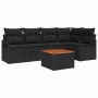 Conjunto de sofá de jardín con cojín 6 pcs Negro Poliratán
