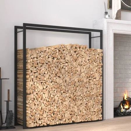 Matte black steel firewood rack 110x28x116 cm by vidaXL, Firewood bags and holders - Ref: Foro24-350310, Price: 44,36 €, Disc...