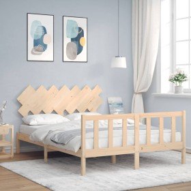 Estructura de cama de matrimonio con cabecero madera maciza Estructura de cama de matrimonio con cabecero madera maciza