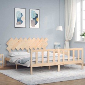 Estructura de cama de matrimonio con cabecero madera maciza Estructura de cama de matrimonio con cabecero madera maciza