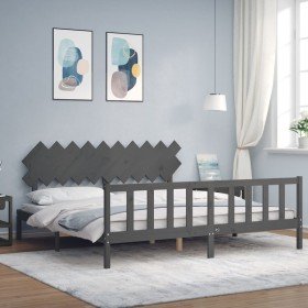 Estructura de cama con cabecero madera maciza gris 200x200 cm en Camas y somieres | Comprar online en Foro24