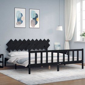 Estructura de cama con cabecero madera maciza negro 200x200 cm en Camas y somieres | Comprar online en Foro24