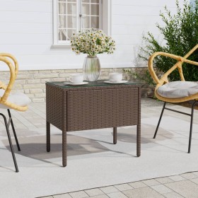 Brown synthetic rattan tempered glass side table 53x37x48cm by vidaXL, Side tables - Ref: Foro24-319401, Price: 37,16 €, Disc...