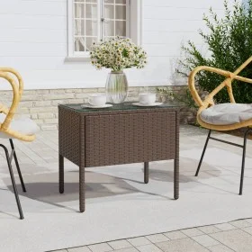 Brown synthetic rattan tempered glass side table 53x37x48cm by vidaXL, Side tables - Ref: Foro24-319401, Price: 29,55 €, Disc...