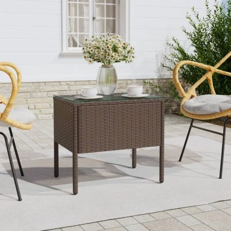 Brown synthetic rattan tempered glass side table 53x37x48cm by vidaXL, Side tables - Ref: Foro24-319401, Price: 29,55 €, Disc...