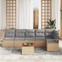 Conjunto de sofá de jardín con cojín 7 pcs Beige Poliratán