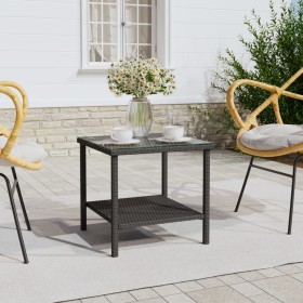 Black synthetic rattan tempered glass side table 45x45x45 cm by vidaXL, Side tables - Ref: Foro24-319398, Price: 49,63 €, Dis...