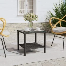 Schwarzer Beistelltisch aus gehärtetem Glas aus synthetischem Rattan, 45 x 45 x 45 cm von vidaXL, Seitentische - Ref: Foro24-...
