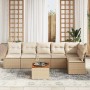 Conjunto de sofá de jardín con cojín 7 pcs Beige Poliratán