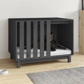 Caseta para perros madera maciza de pino gris 90x60x67 cm